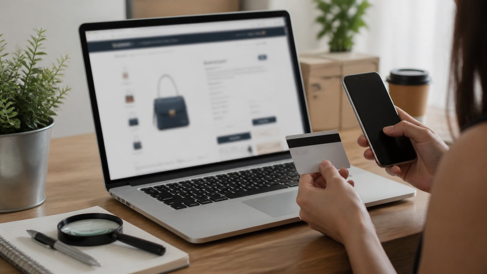Laptop en smartphone voor het controleren van een online verkoper